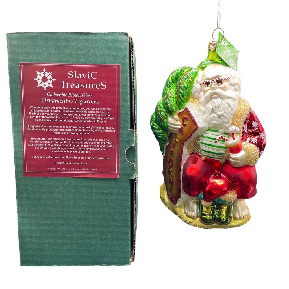 Slavic Treasures Glass Ornament CALIFORNIA SOUTHERN SANTA Signed Dated READ